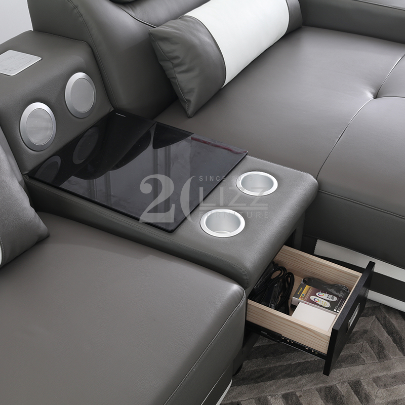 Sofá de cuero contemporáneo para sala de estar con almacenamiento