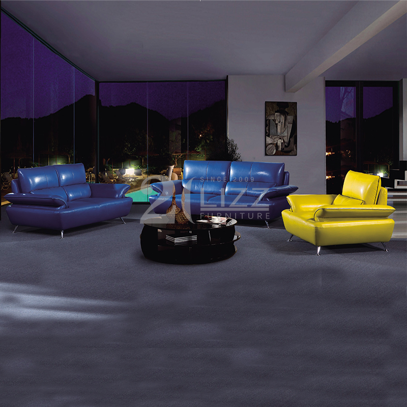Sofá de sala de estar azul enorme curvo