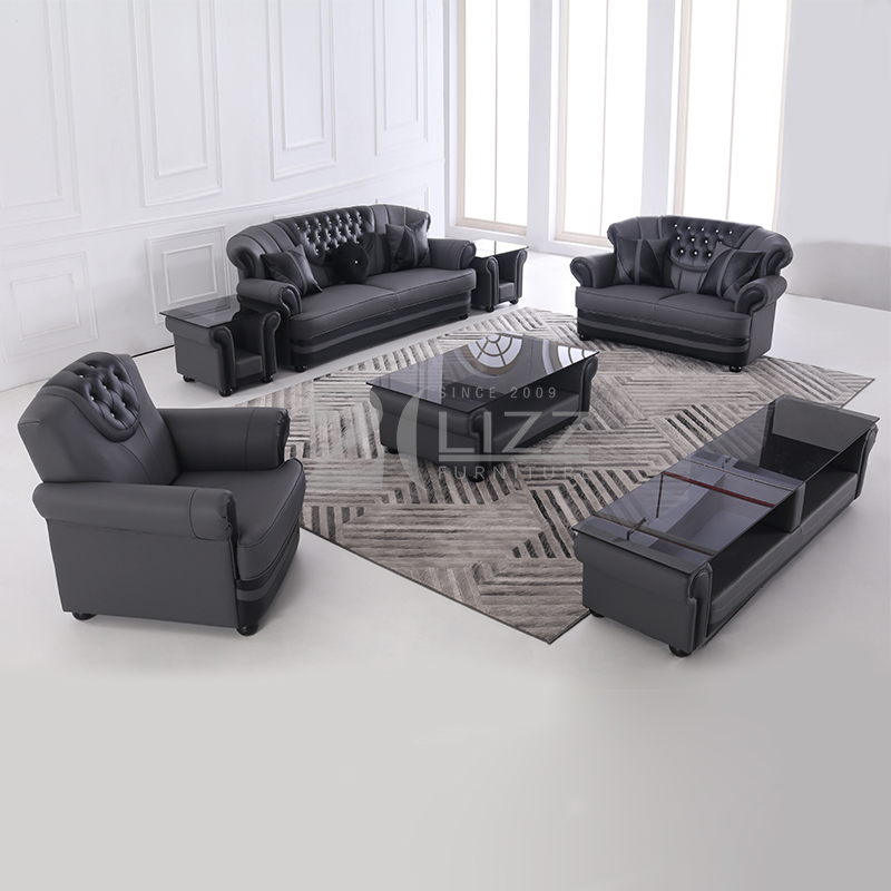 Sofá de cuero moderno para sala de estar con mesa