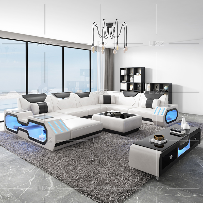 Sofá seccional LED moderno de último diseño con chaise