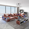 Sofá de cuero seccional con led rojo y negro con respaldos de almohada