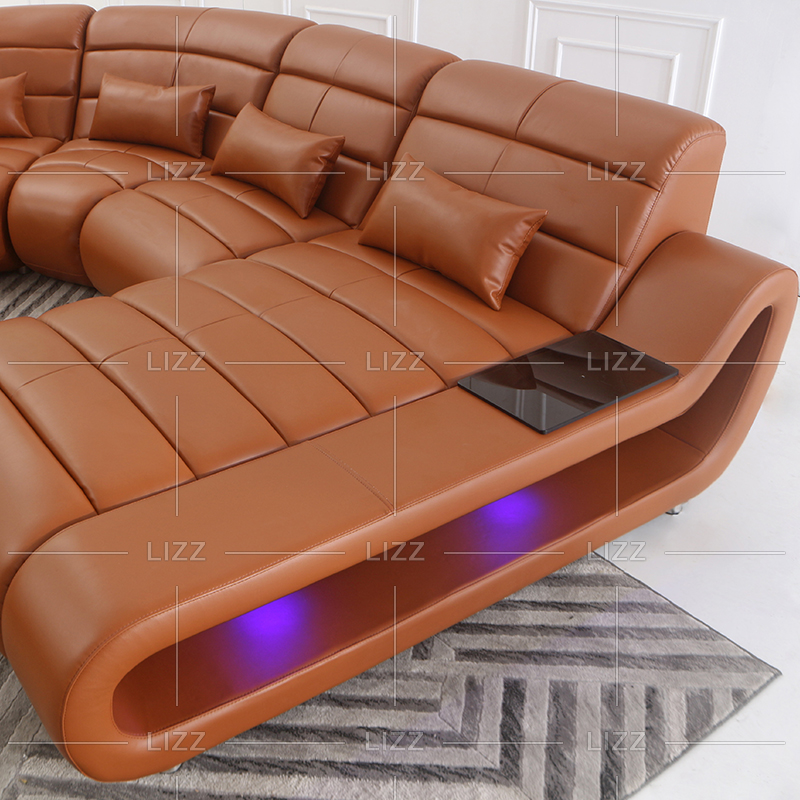 Sofá seccional de ocio con mesa led marrón oscuro