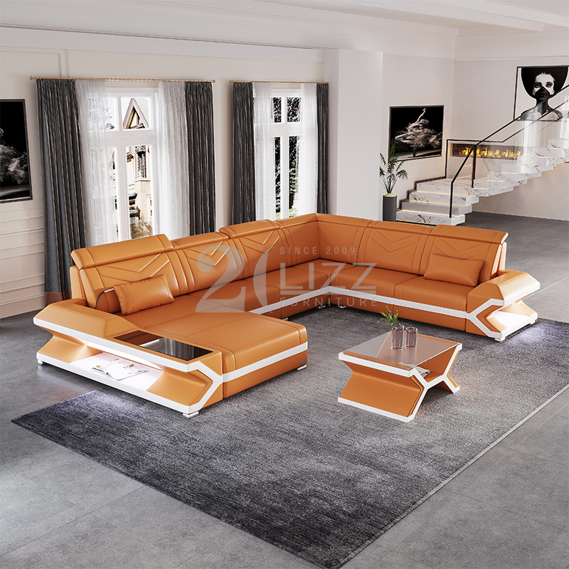 Sofá seccional con led de microfibra para sala de estar