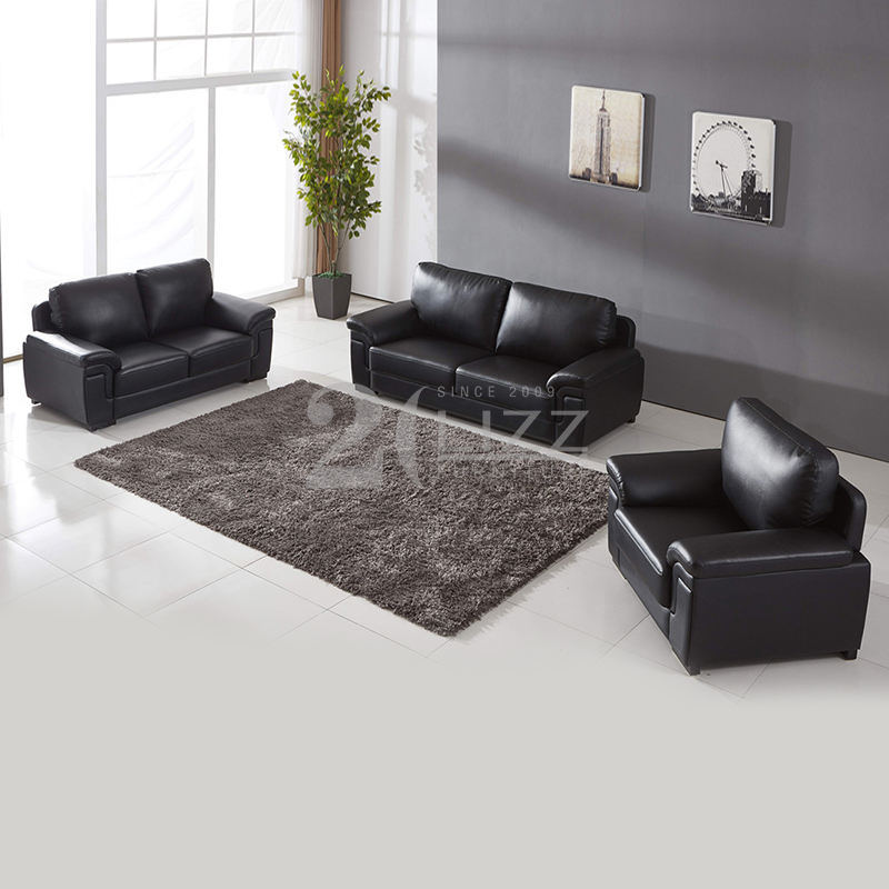 Sofá de sala de estar tradicional de cuero negro