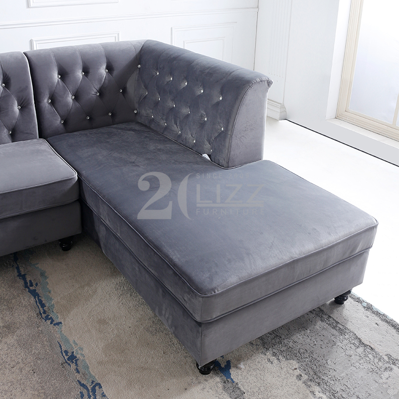 Cómodo sofá Chesterfield en forma de L para sala de estar