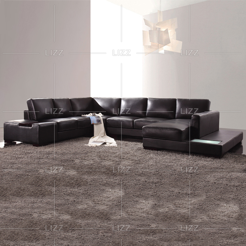 Sofá de cuero negro para sala de estar de ocio