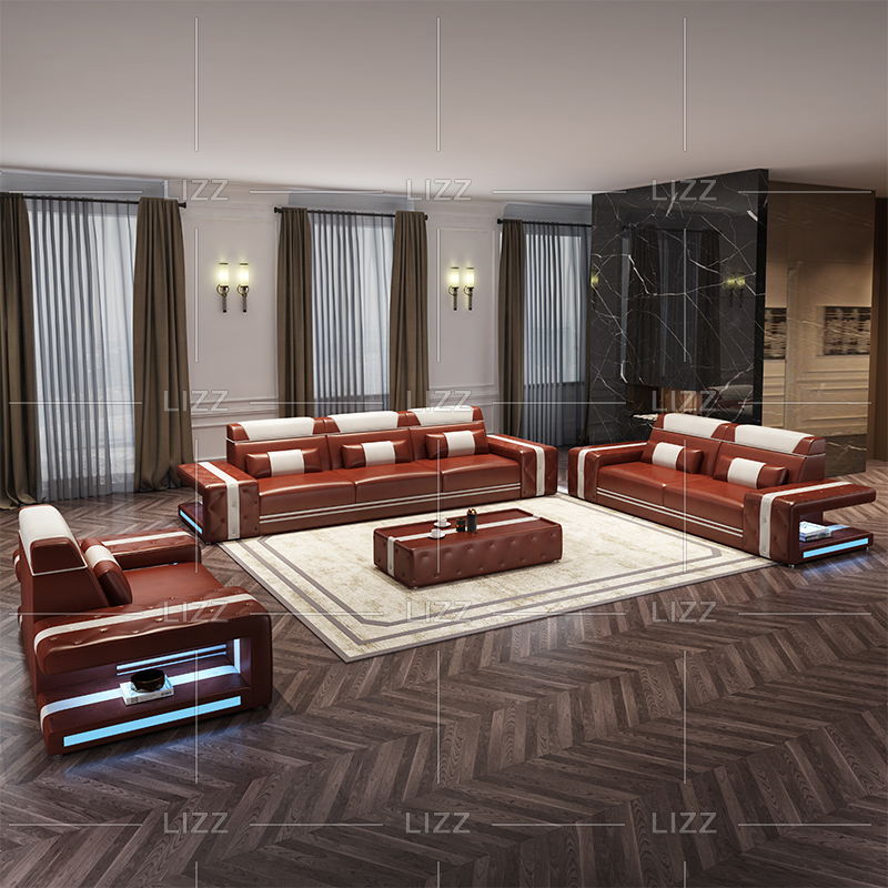 Sofá seccional LED de lona elegante con mesa