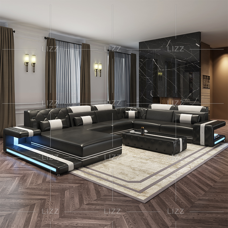 Sofá seccional LED de lona para sofá para dormitorio