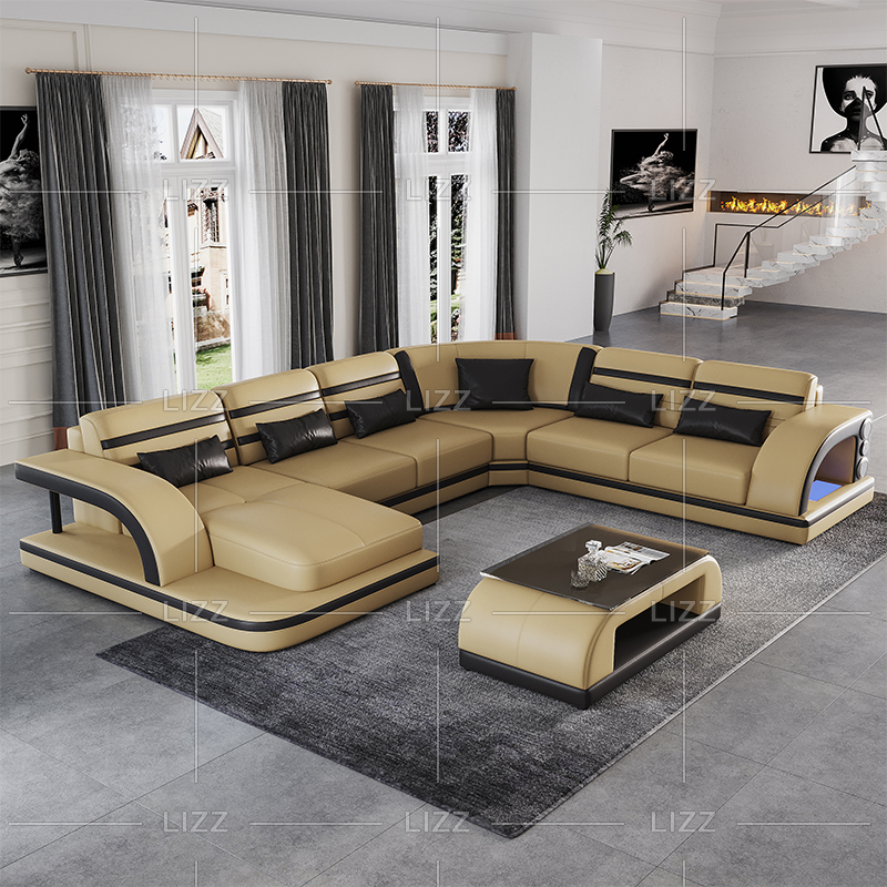 Sofá seccional LED moderno de cuero para sala de estar
