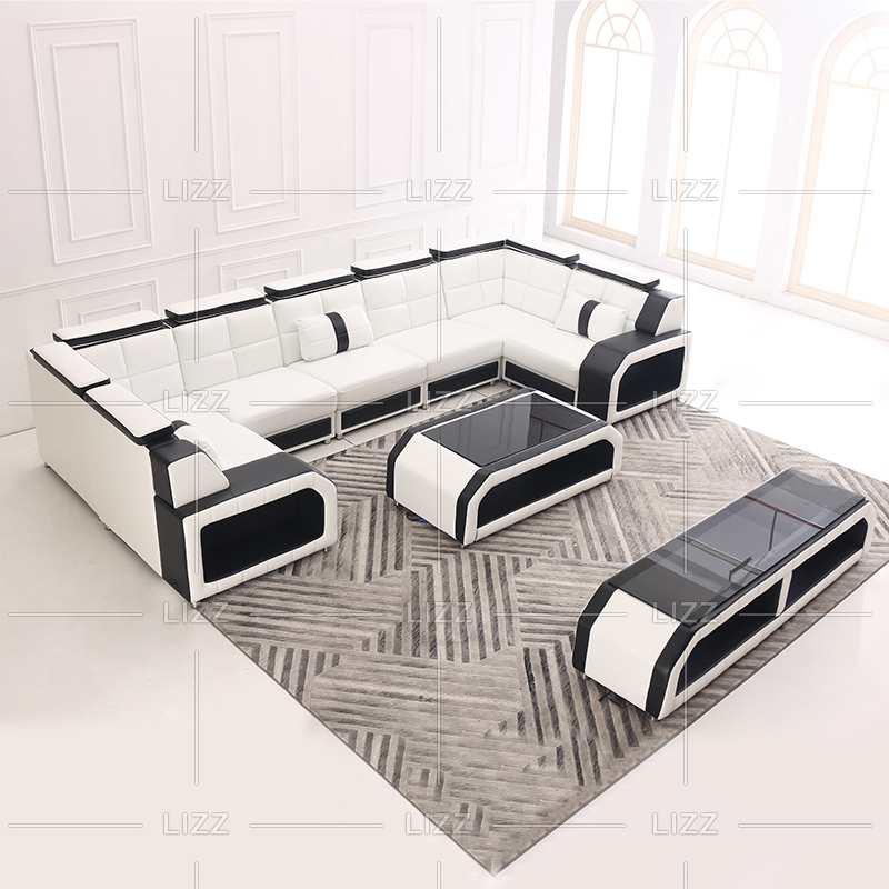 Sofá seccional de lona elegante con mesa de centro