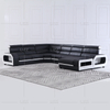 Sofá de sala de estar en blanco y negro con forma de L cuadrado floral
