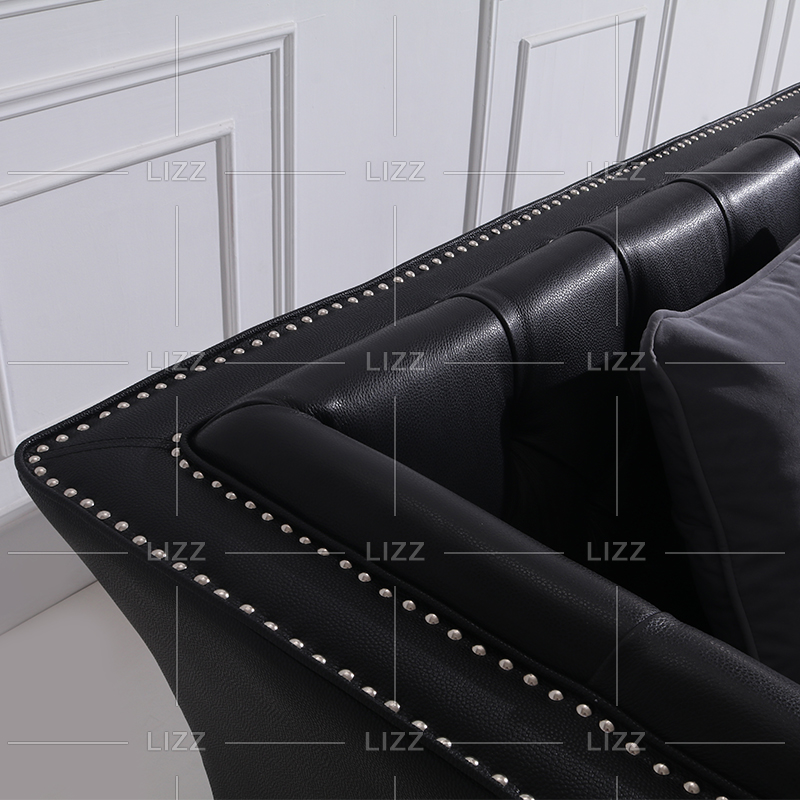 Sofá de cuero negro pequeño personalizado para sala de estar